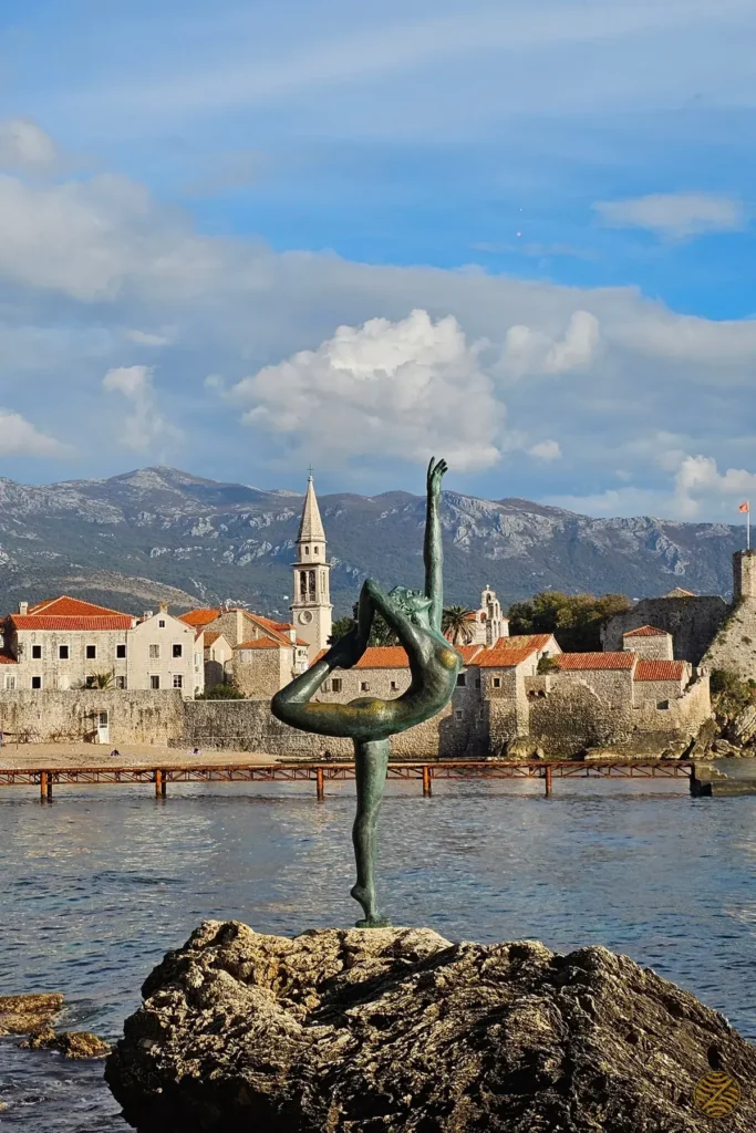 The Dancing Girl statue in front of Budva Old Town on the Adriatic coast