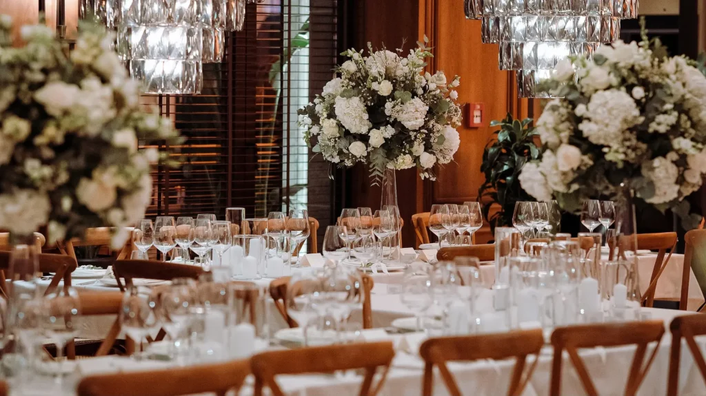 Gala dinner table setting for a corporate event in Montenegro, arranged by Zeta Travel