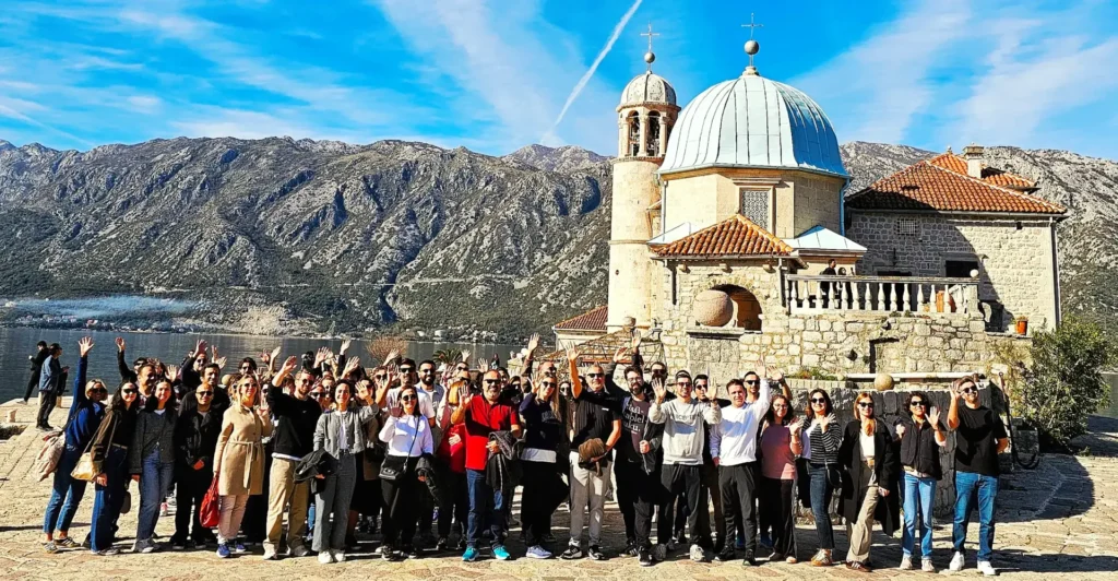 Zeta Travel group at Our Lady of the Rocks, Perast, Bay of Kotor