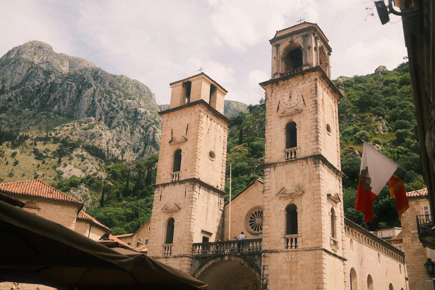 Twin bell towers of St Tryphon's Cathedral in Kotor Old Town