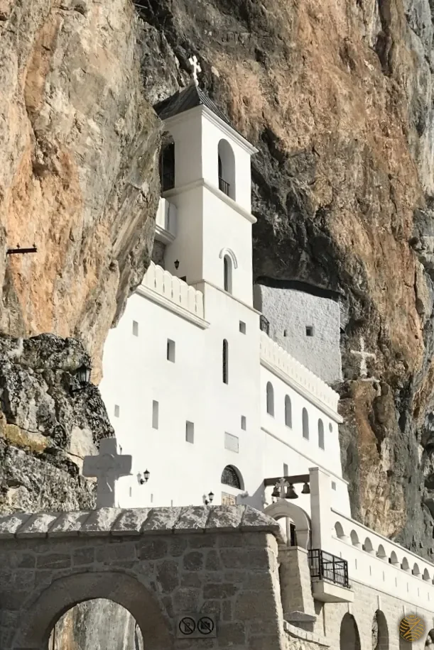 Ostrog Monastery built into a sheer cliff face in Montenegro